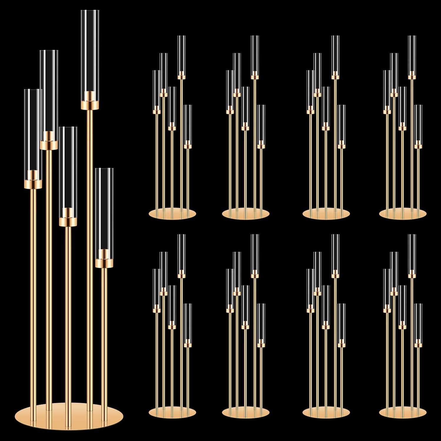 8 Set 5 Arm Golden Candle Holder with Acrylic Lampshade, 41.3'' Tall Candlesticks Holder for Christmas Wedding Housewarming Gift,Metal Candle Holders Candlestick Centerpiece,Fit 0.87'' LED Candle