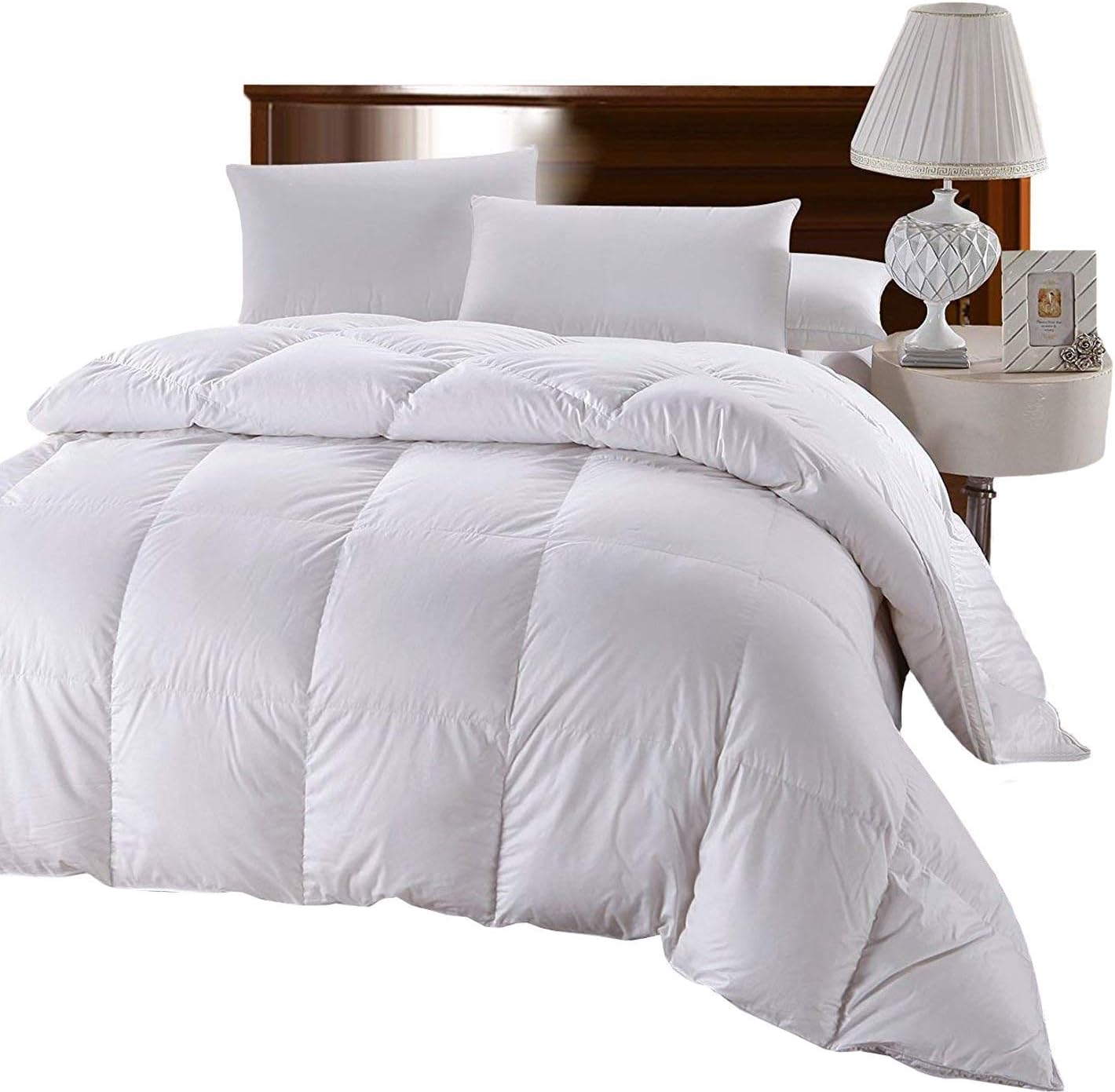 Royal Hotel Bedding King Size 300-Thread-Count Goose Down Alternative Comforter 100 Percent Cotton 300 TC Shell- 750FP - 86 oz - Solid White Down-Alt Comforter