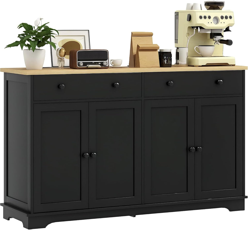 HOMCOM Sideboard Buffet Cabinet with Storage, 55' Modern Kitchen Cabinet with 4 Doors, 2 Drawers and 2 Adjustable Shelves, Coffee Bar Cabinet, Black
