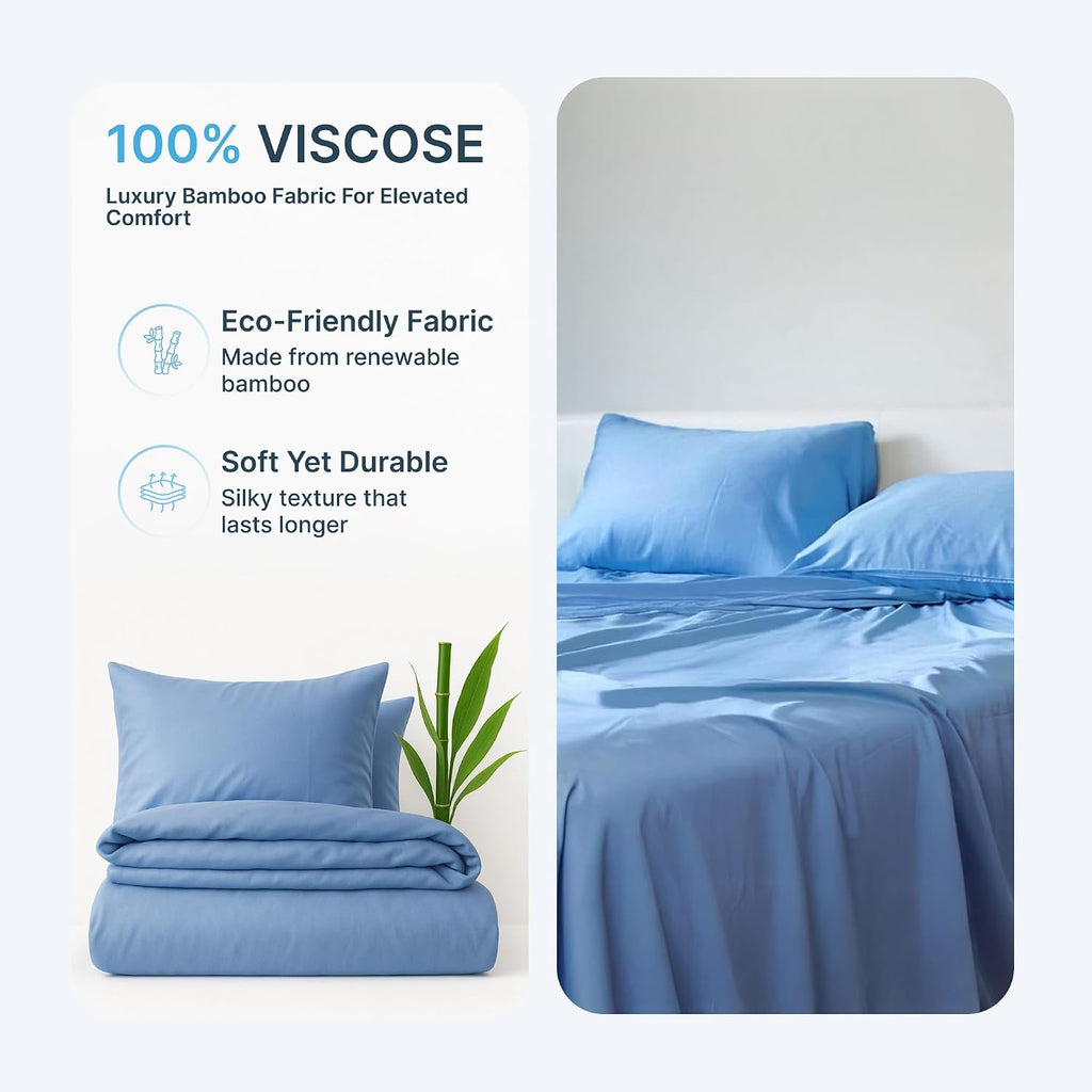 BedVoyage Cooling Sheets Queen – Viscose from Bamboo, Sheet Set for Hot Sleepers, 18' Deep Pocket, Soft Breathable Bedding, Ocean
