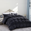 Luxurious Queen Size Goose Down Feather Fiber Comforter Duvet Insert, 100% Egyptian Cotton Cover, 60 oz. Fill Weight Comforter (Queen, Black Pinch Pleat)