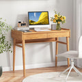 POWERSTONE 39.5' Writing Computer Desk, Modern Bamboo Home Office Desk with 2 Storage Drawers and One Shelf, Study Writing Table Workstation