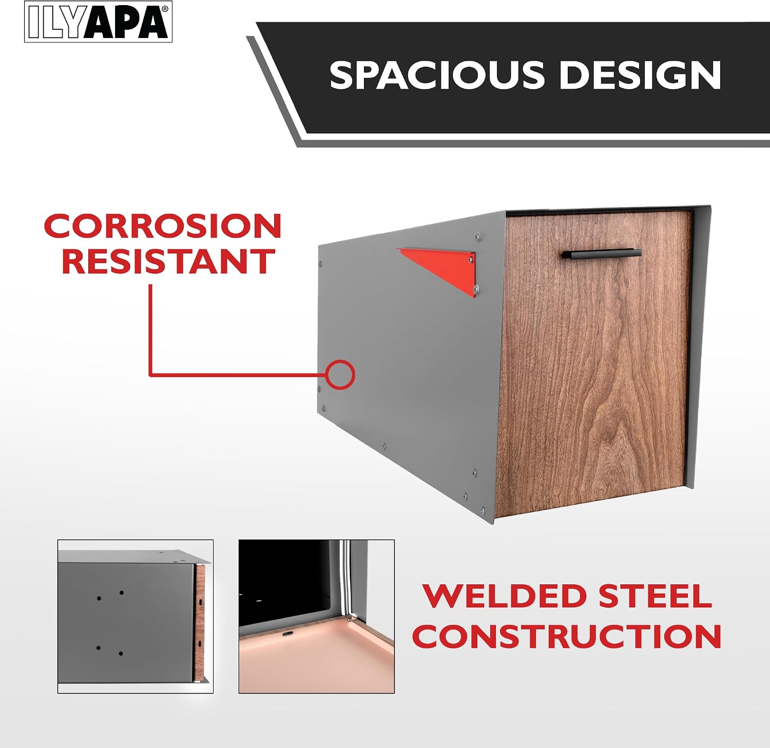 Ilyapa Modern Mailbox with Angle Design Post Mount - Metal Mailbox for Outside - Gray Exterior Mail Box - Powder Coated Steel - All Weather Resistant