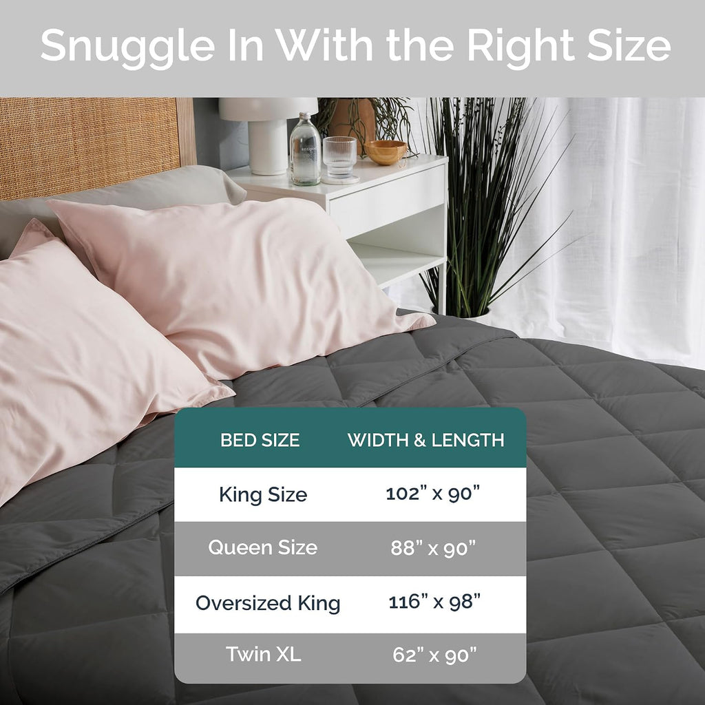 Cooling Comforter Oversized King – Lightweight All Season Down Alternative Duvet Insert, Hypoallergenic Plush Fill, 100% Viscose from Bamboo Cover - Charcoal, 116'x 98'