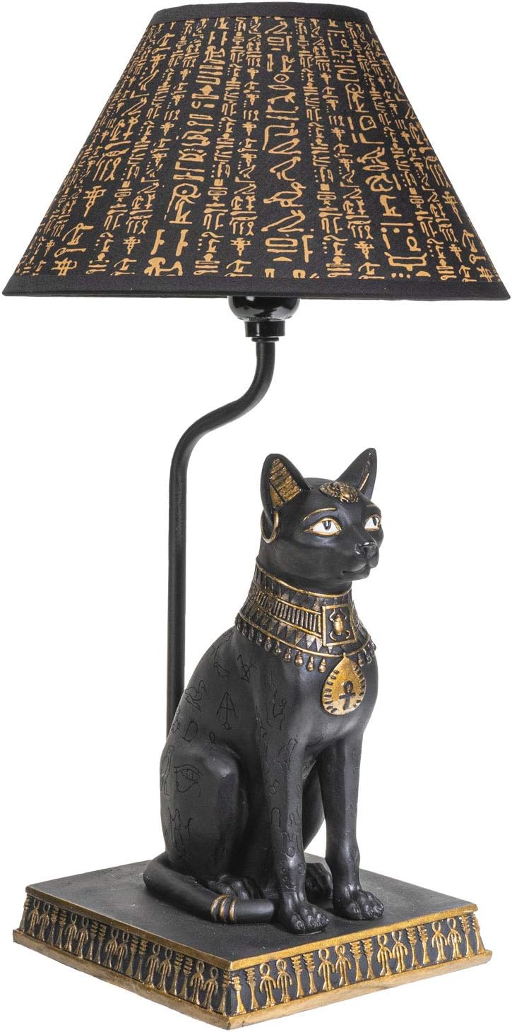 Pacific Giftware Egyptian Bastet Goddess of Fertility Sculptural Table Lamp with Shade 18 inch Tall Egyptian Home Decor (Ebony and Gold)