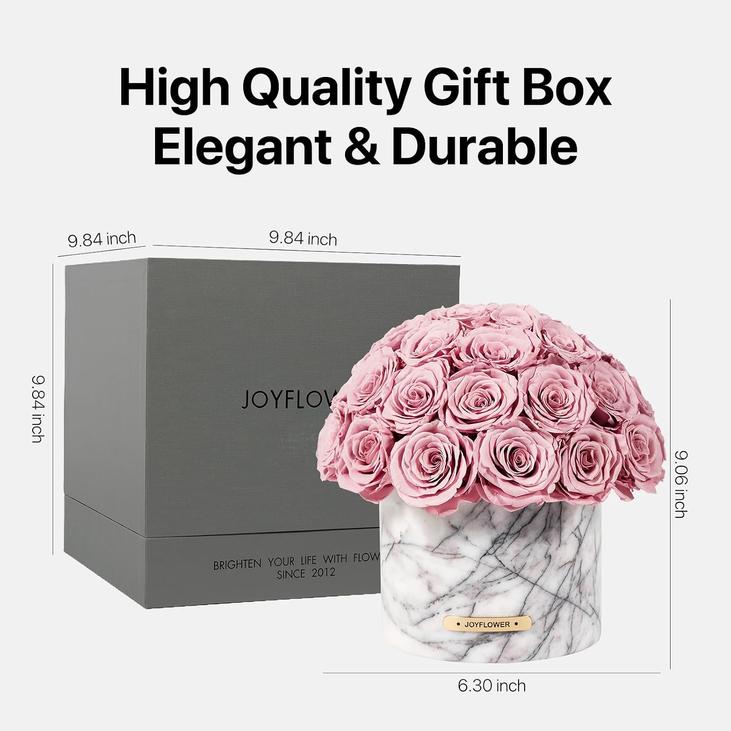 JoyFlower Preserved Flowers in Marble Vase, Snow Plum Marble Vase for Table Centerpiece, Pink Eternal Flower Decorations for Party Home Living Room Bedroom Shop House Hotel, Decorative Flower Decor