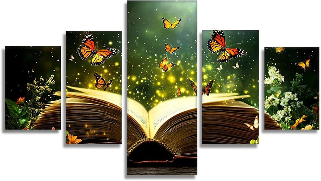 Dream Diamond Art 5 Piece Diamond Painting Butterfly 5D DIY Full Square Drill Dimond Art Paintings Crystal Crafts for Adults Gem Painting for Home Decor, Large Artwork for Wall 48 x 100 Inch, Model372