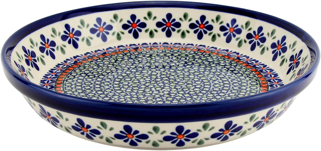 Polish Pottery Market Pie Dish 9 ¾' Handcrafted by Zaklady Boleslawiec Poland - Polish Stoneware Pie Plate, Non-Stick Round Pie Dish, Tart Pan