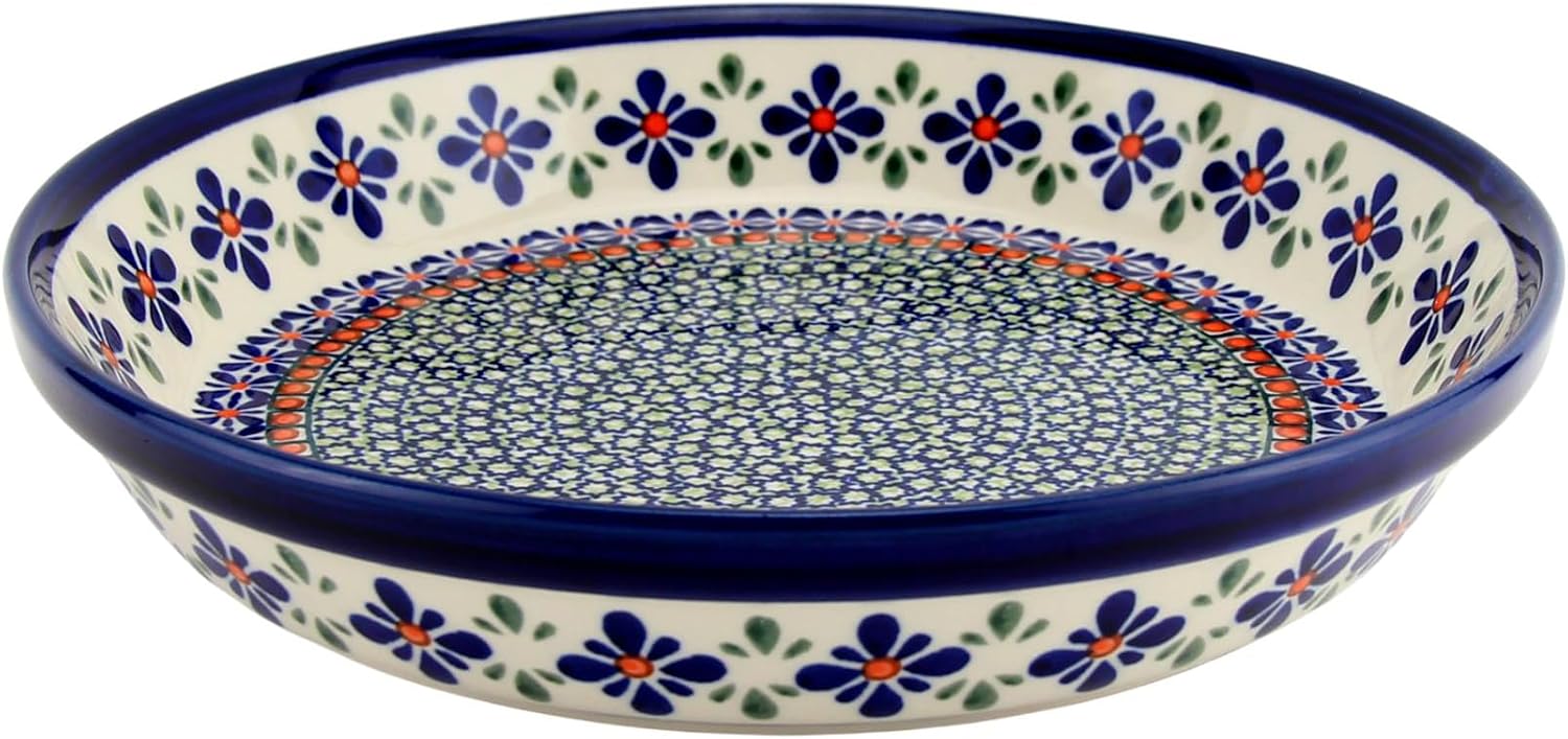 Polish Pottery Market Pie Dish 9 ¾' Handcrafted by Zaklady Boleslawiec Poland - Polish Stoneware Pie Plate, Non-Stick Round Pie Dish, Tart Pan