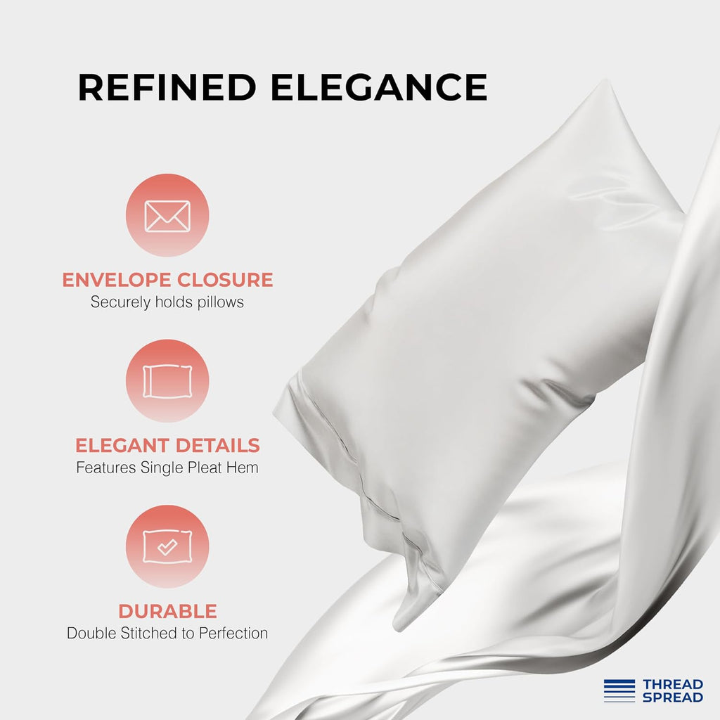 THREAD SPREAD 100% Egyptian Cotton Queen Sheets Set - 1200 Series Plush Collection Luxury Egyptian Cotton Sheets Queen Size Deep Pocket (4 PC, Light Grey), Soft, Cooling, Sateen Weave Sheet Set