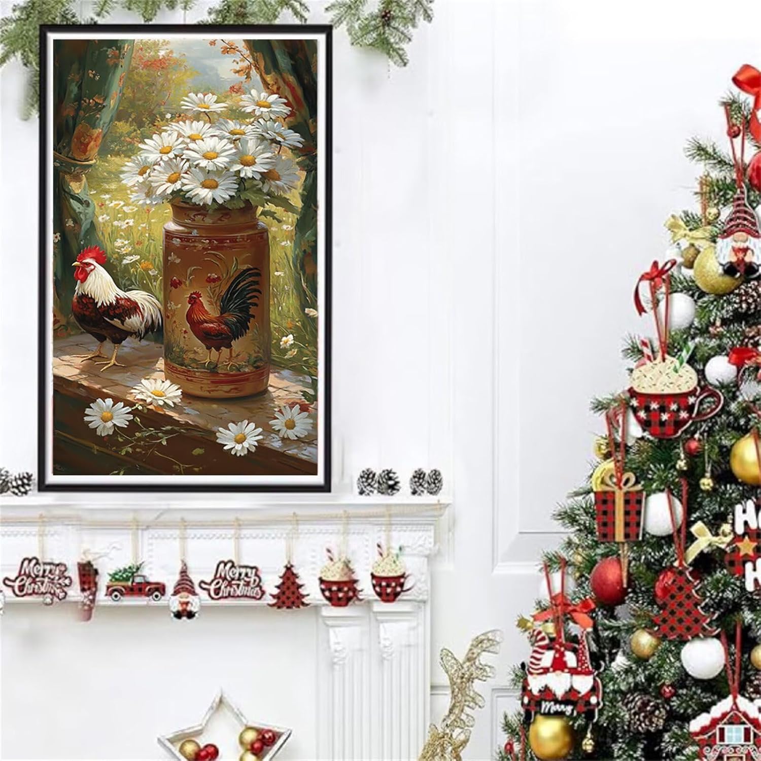 Diamond Art Kits for Adults Daisy Diamond Painting Kits, 5D DIY Square Chicken Full Drill Dimond Art Paintings Rhinestones Crafts for Adults for Gift Home Wall Decor, Large Size 36 x 72 Inch, Model762