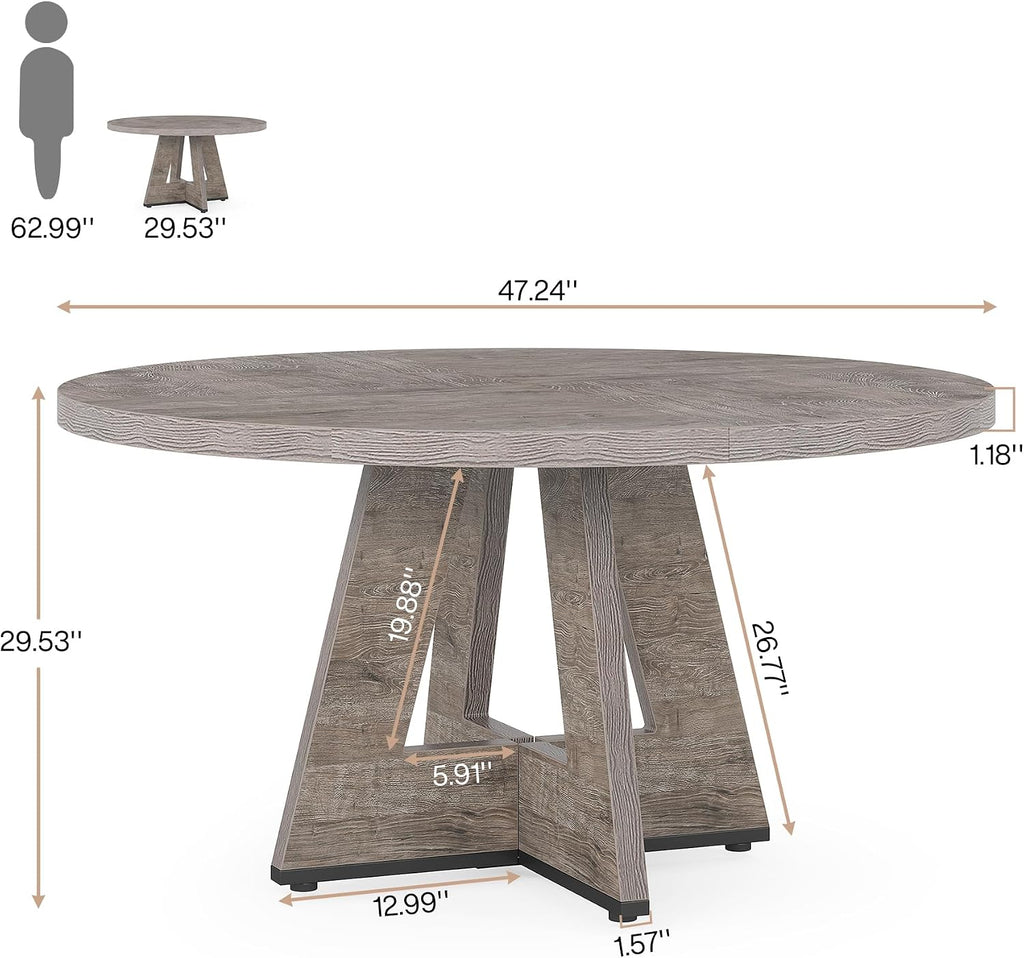 Tribesigns Farmhouse Dining Table, 47 Inch Round Dinner Table for 4 (Grey)