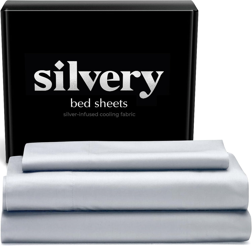 Silvery Silver Infused Bed Sheets Set - Award-Winning Self-Cooling Fabric with Self-Cleaning Silvery Technology™ That Stays Fresh 3X Longer for Hygienic Sleep (Gray, Twin XL)