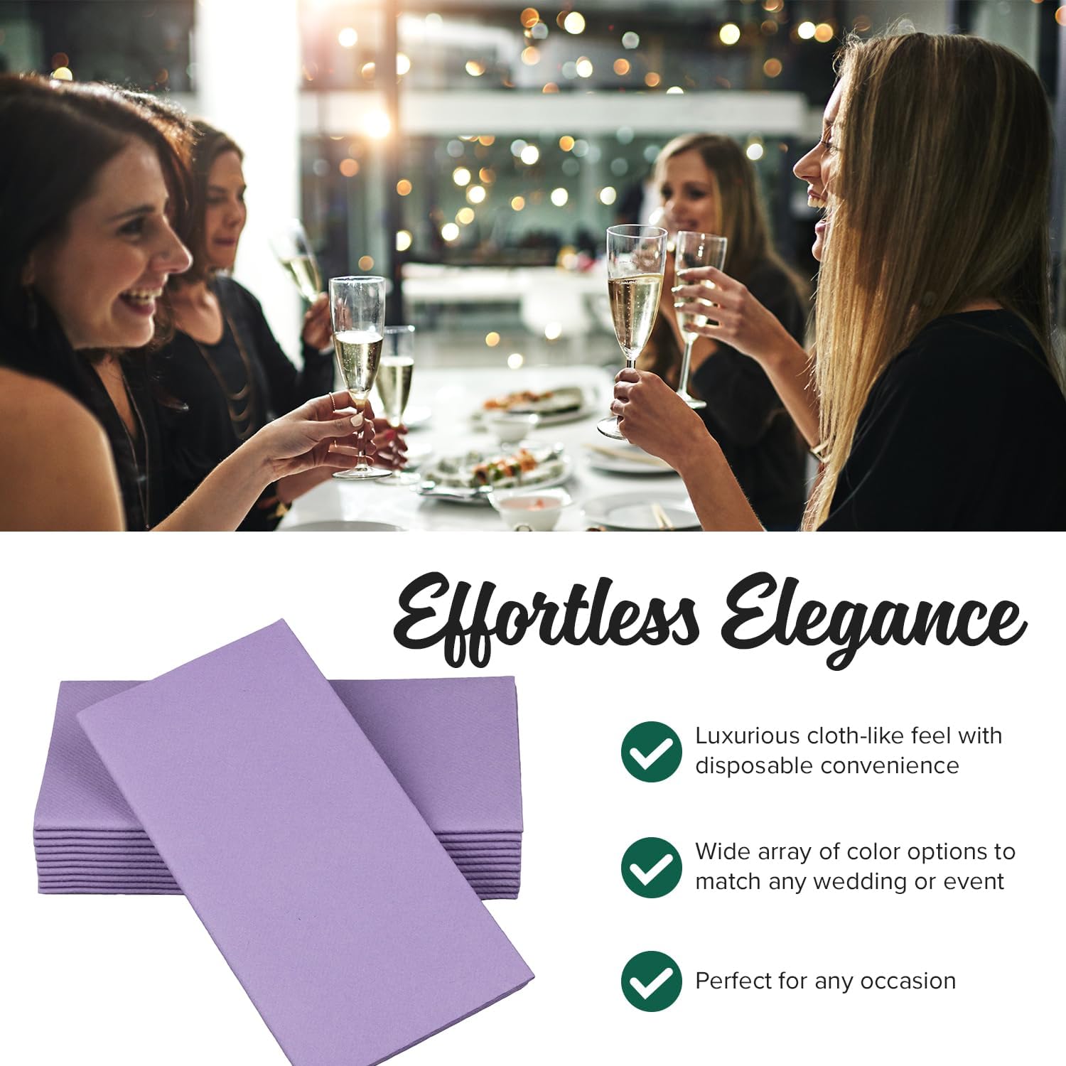 SimuLinen Purple or Lavender Linen Feel Dinner Napkins - Cloth-Like, Kosher Disposable Napkins for Weddings, and Showers, 16'x16', Box of 300