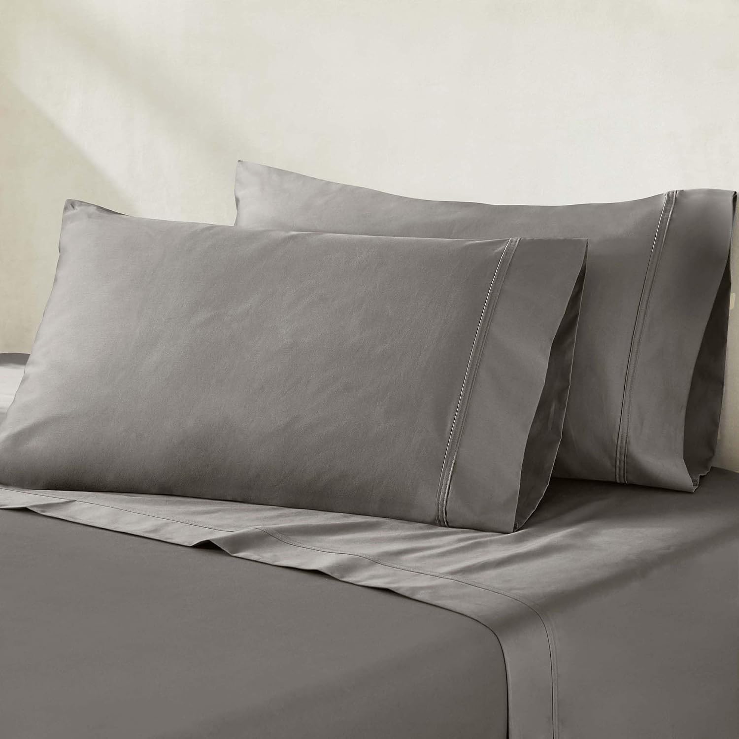 Superior Egyptian Cotton 850 Thread Count Bed Sheet Set, 1 Elastic Deep Pocket Fitted Sheet, 1 Flat Sheet, 2 Pillowcases, Daily Soft Sheets, Luxury, Plush, Home Collection, Full, Grey