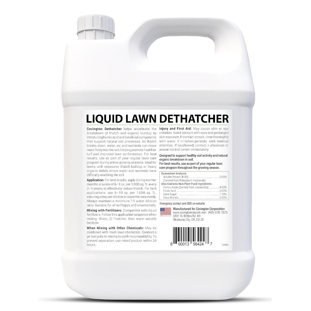 Covington Liquid Lawn Dethatcher (2.5 Gal) – Liquid Aerator Concentrate & Humic Thatch Remover, Soil Softener & Grass Thatch Buster for Lawns & Gardens – Kids & Pet Safe, Made in USA