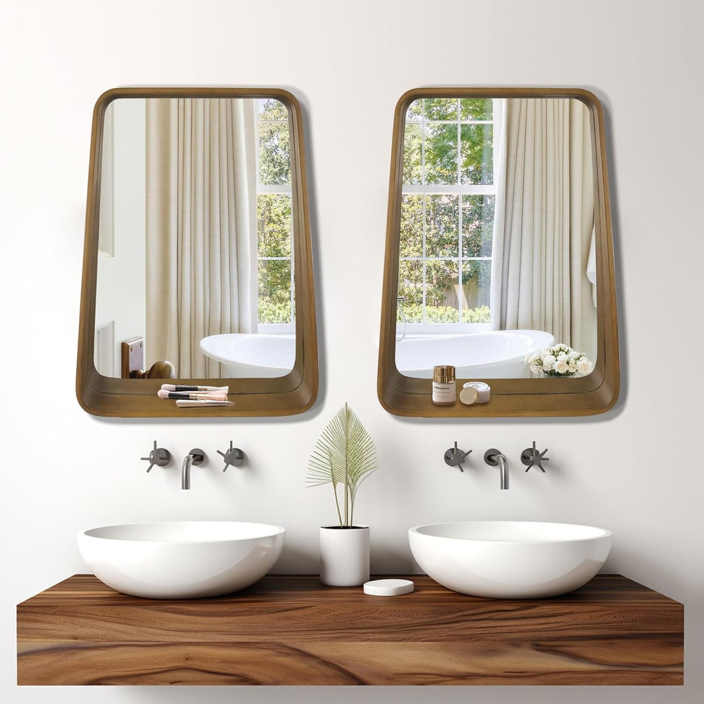 WallBeyond Wall Mirror with Shelf, Wood Frame Mirror for Wall Decorative Hanging Wall Mirror for Bathroom Bedroom Entryway Living Room, 24 × 18 Inch, 2 PCS