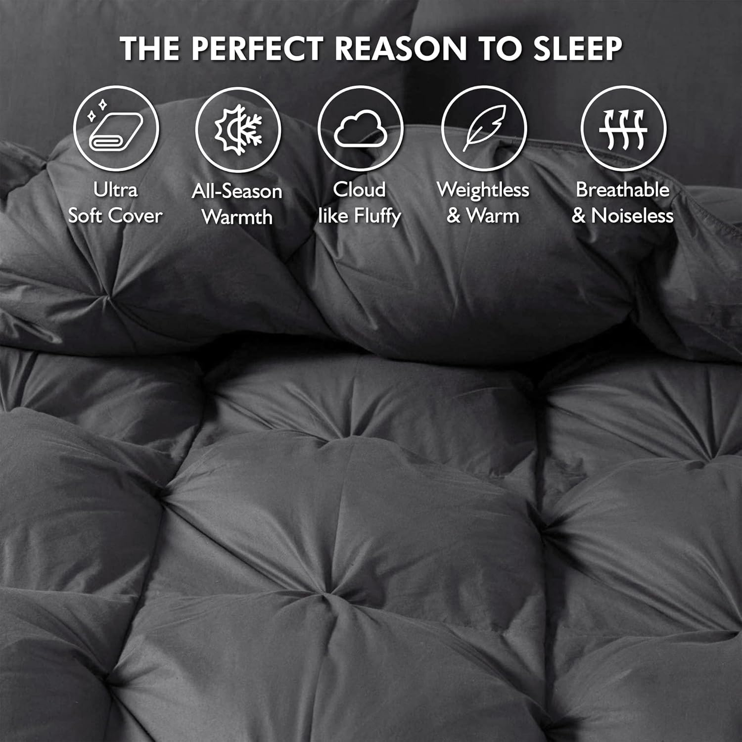 Luxurious Twin Size Goose Down Feather Fiber Comforter Duvet Insert, 100% Egyptian Cotton Cover, 50 oz. Fill Weight Comforter (Twin, Gray Pinch Pleat)