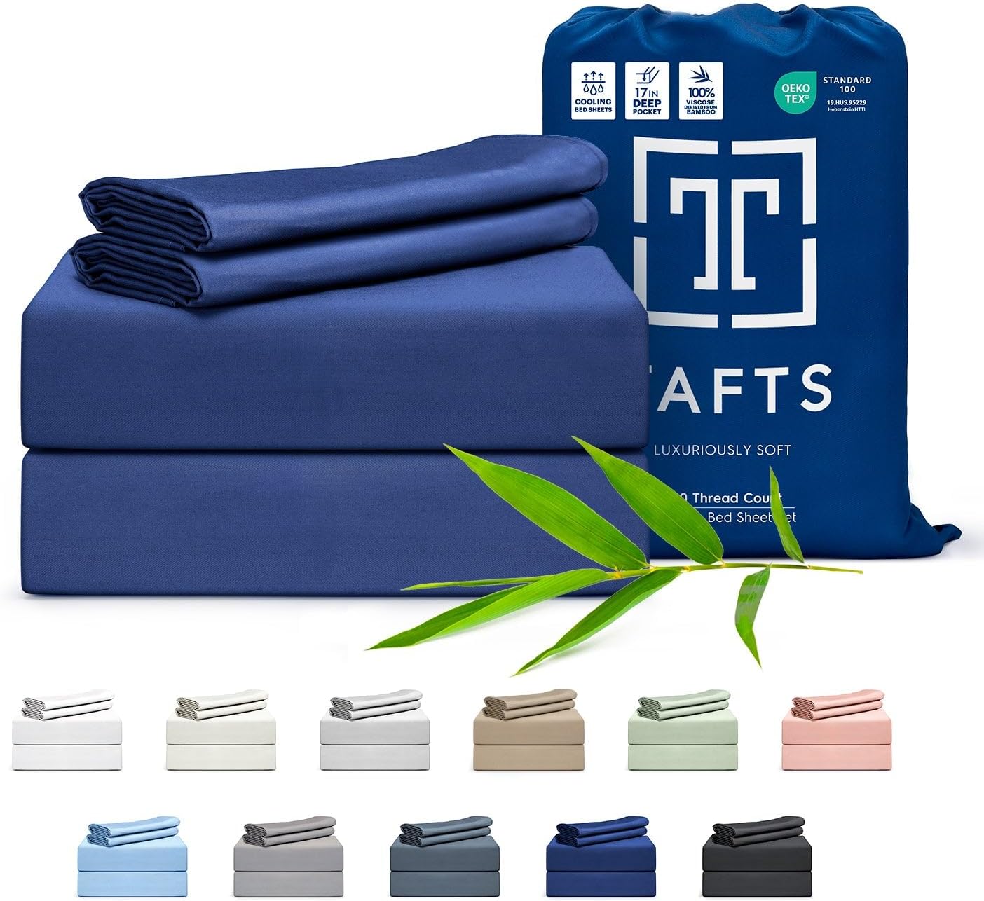 Tafts King Sheets Set, Pure 100% Viscose derived from Bamboo Bed Sheets Set, Luxuriously Soft, Silky, Cooling Sheets, Double Stitched, Lifetime Quality Promise (Navy)