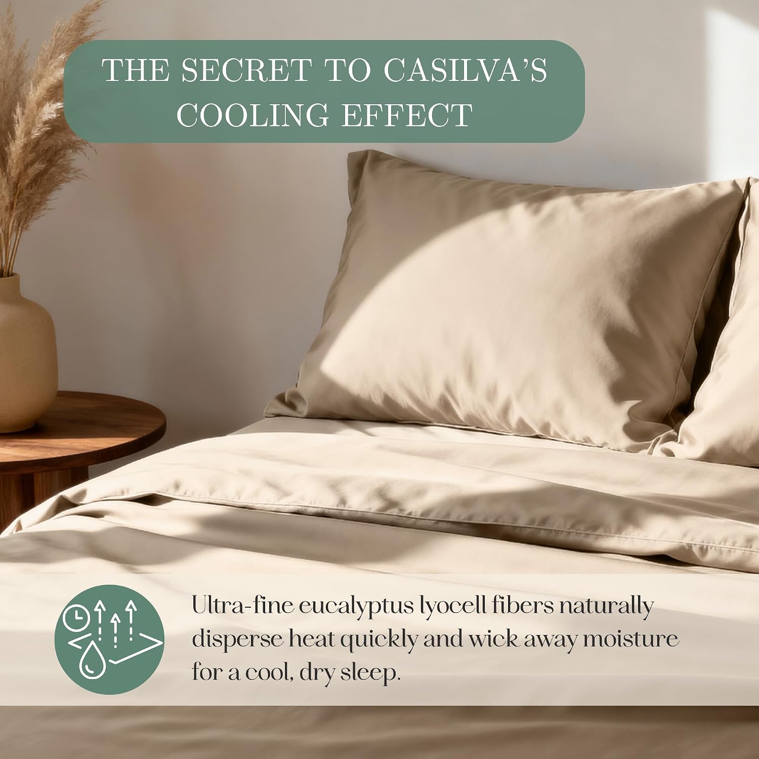 CASILVA Eucalyptus Sheets - Infused with Silver for Anti-Odor, Softer Than Silk Fibers, More Cooling Than Cotton - Perfect for Hot Sleepers & Sensitive Skin - 100% Tencel Lyocell - Queen Sheet Set