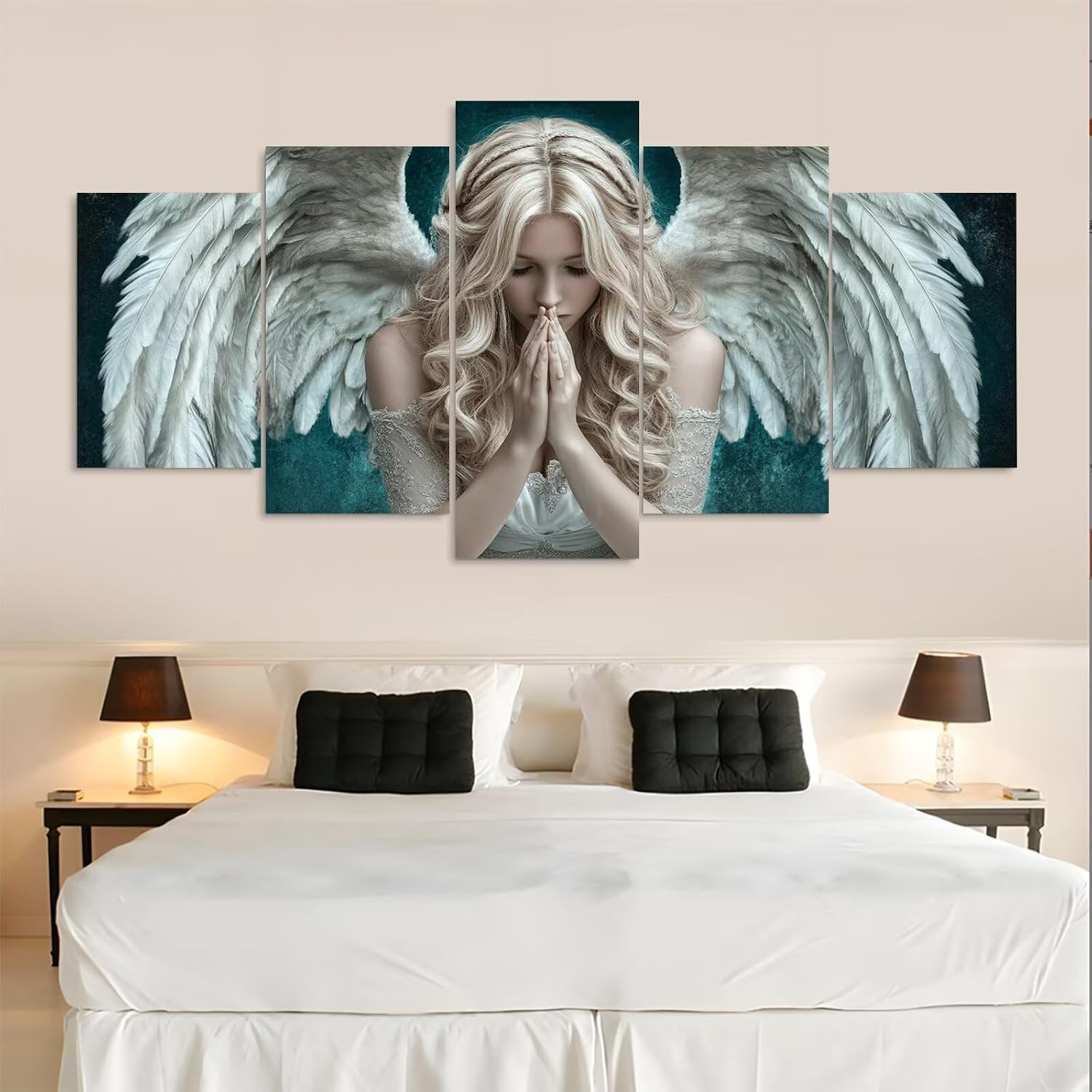 Large Diamond Art Kits for Adults Angel 5 Panel Diamond Painting Women 2 Paint by Numbers Kit for Adults，DIY 5D Full Square Drill Embroidery Cross Stitch Art Supplies, for Room Decor 54x108in 0b-197