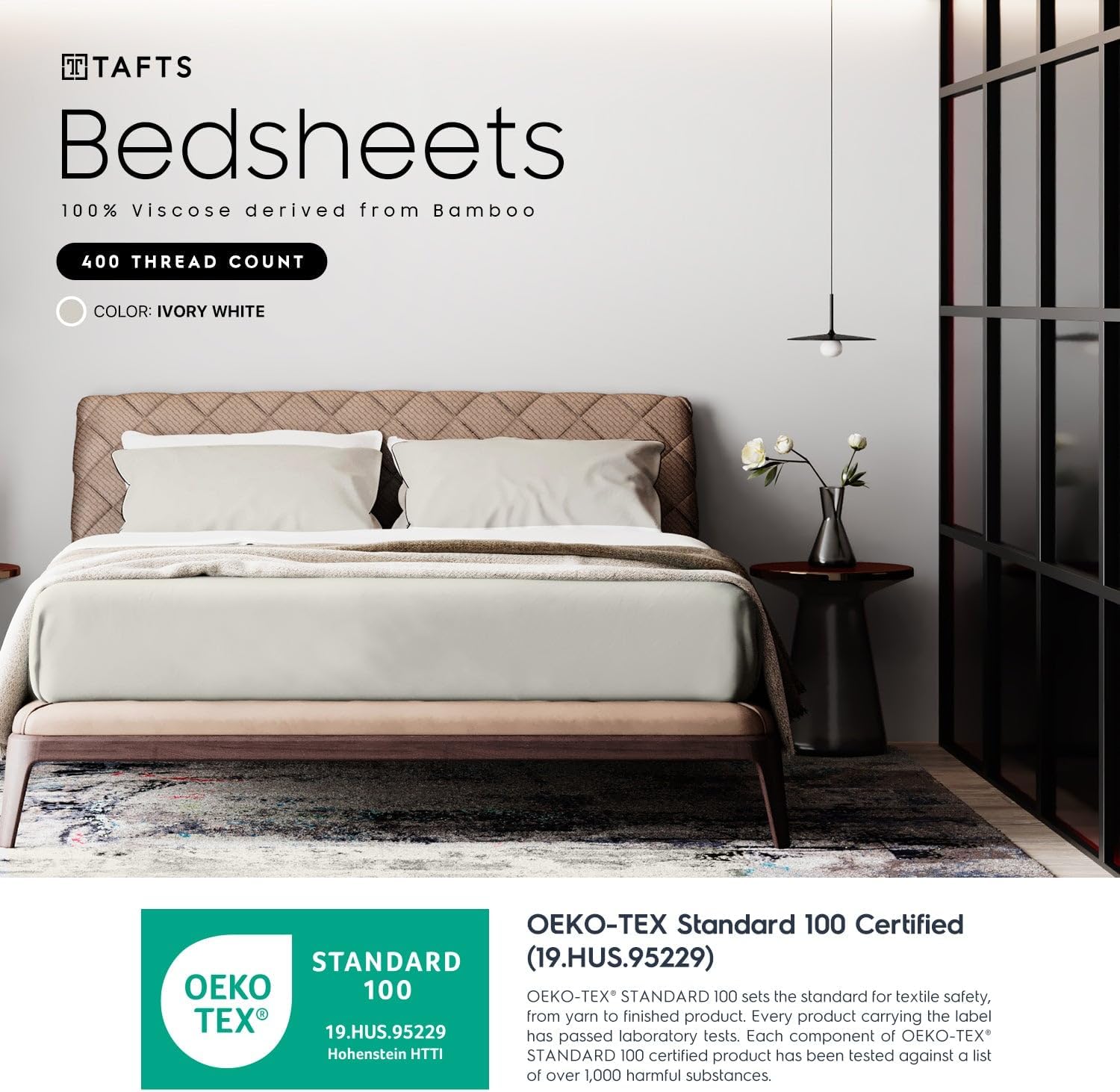 Tafts Twin Sheets Set, Pure 100% Viscose derived from Bamboo Bed Sheets Set, Luxuriously Soft, Silky, Cooling Sheets, Double Stitched, Lifetime Quality Promise (Ivory White)