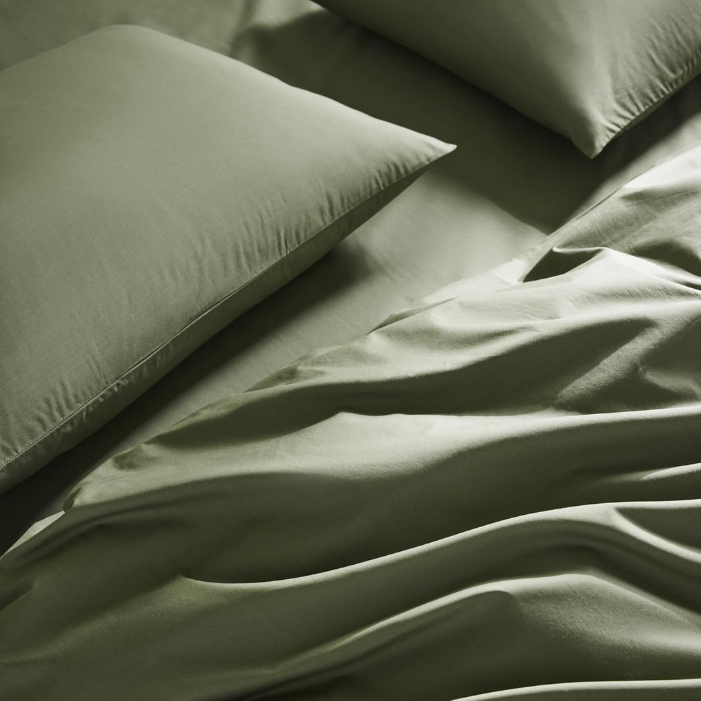 Brooklinen Luxury Percale Sheet Set - 4 Piece 100% Cotton Bed Sheets - 1 Fitted & 1 Flat Sheet, 2 Pillowcases - Cotton Percale Sheets for Hot Sleepers (Twin XL Size, Fresh Moss Green)