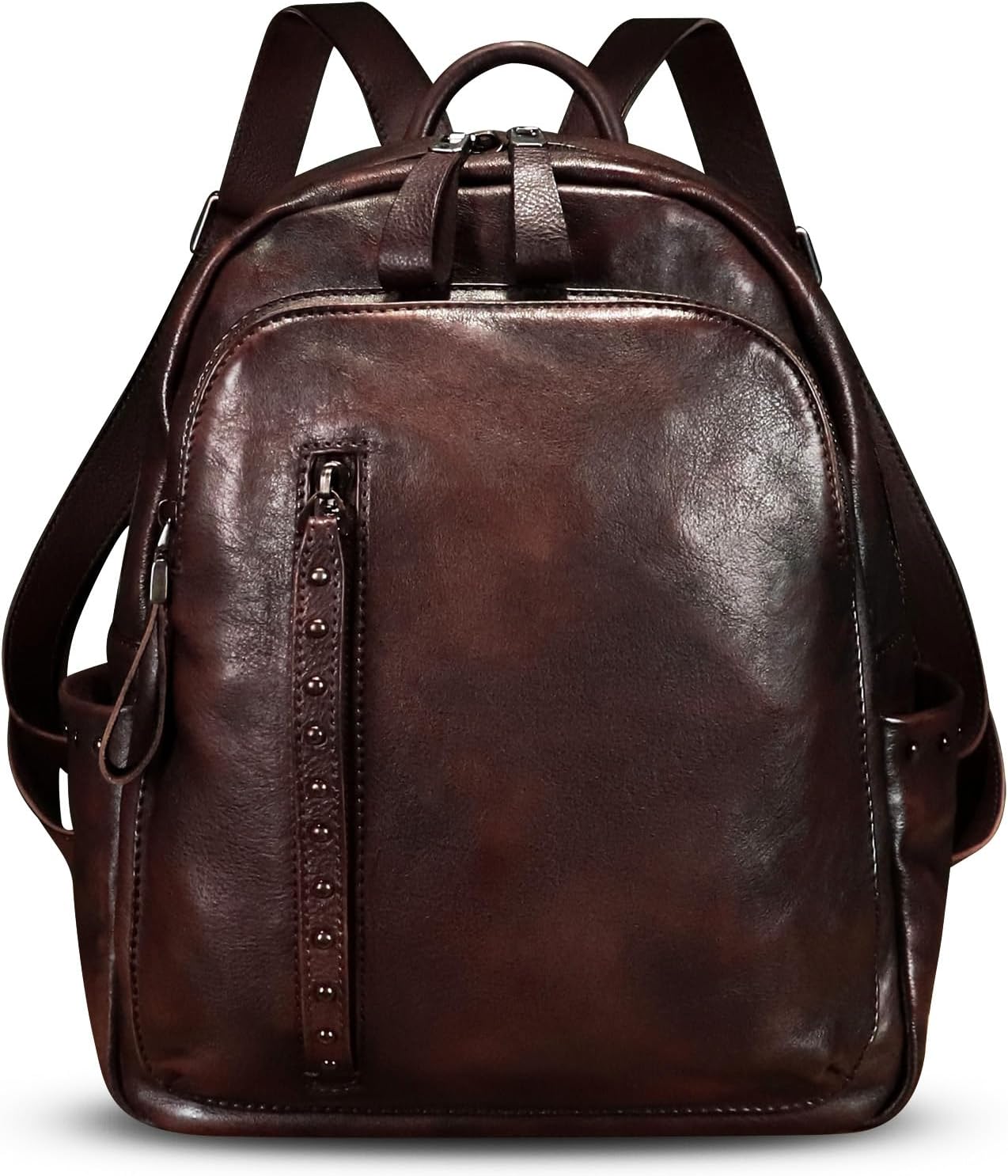 Genuine Leather Backpack Purse for Women Vintage Casual Daypack College Bag Handmade Cowhide Western Rivets Rucksack (Coffee)