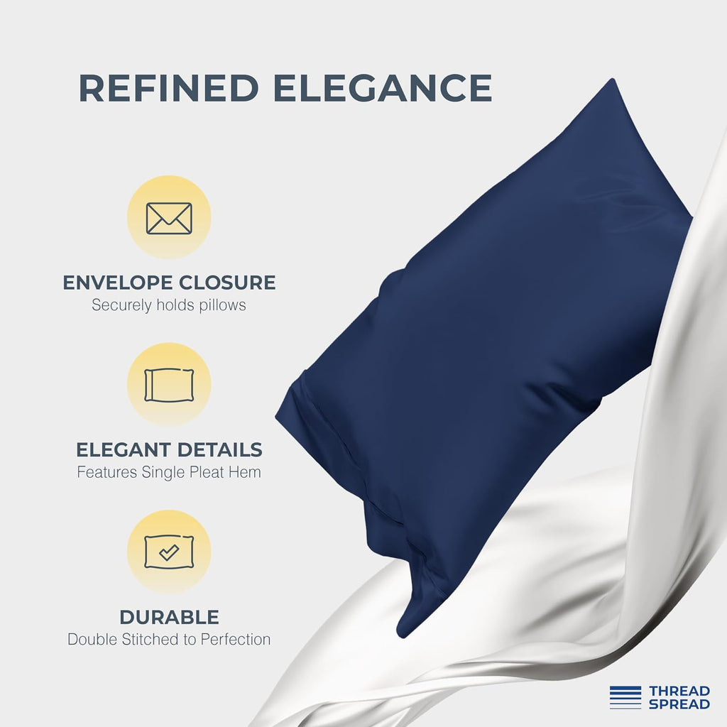 THREAD SPREAD 100% Egyptian Cotton King Size Sheets Set - Luxury 1500 Series Egyptian Cotton Sheets King Size (4 PC, Navy Blue), Silky Soft, Sateen Weave, Cooling & Breathable, 17' Deep Pocket Bed Set