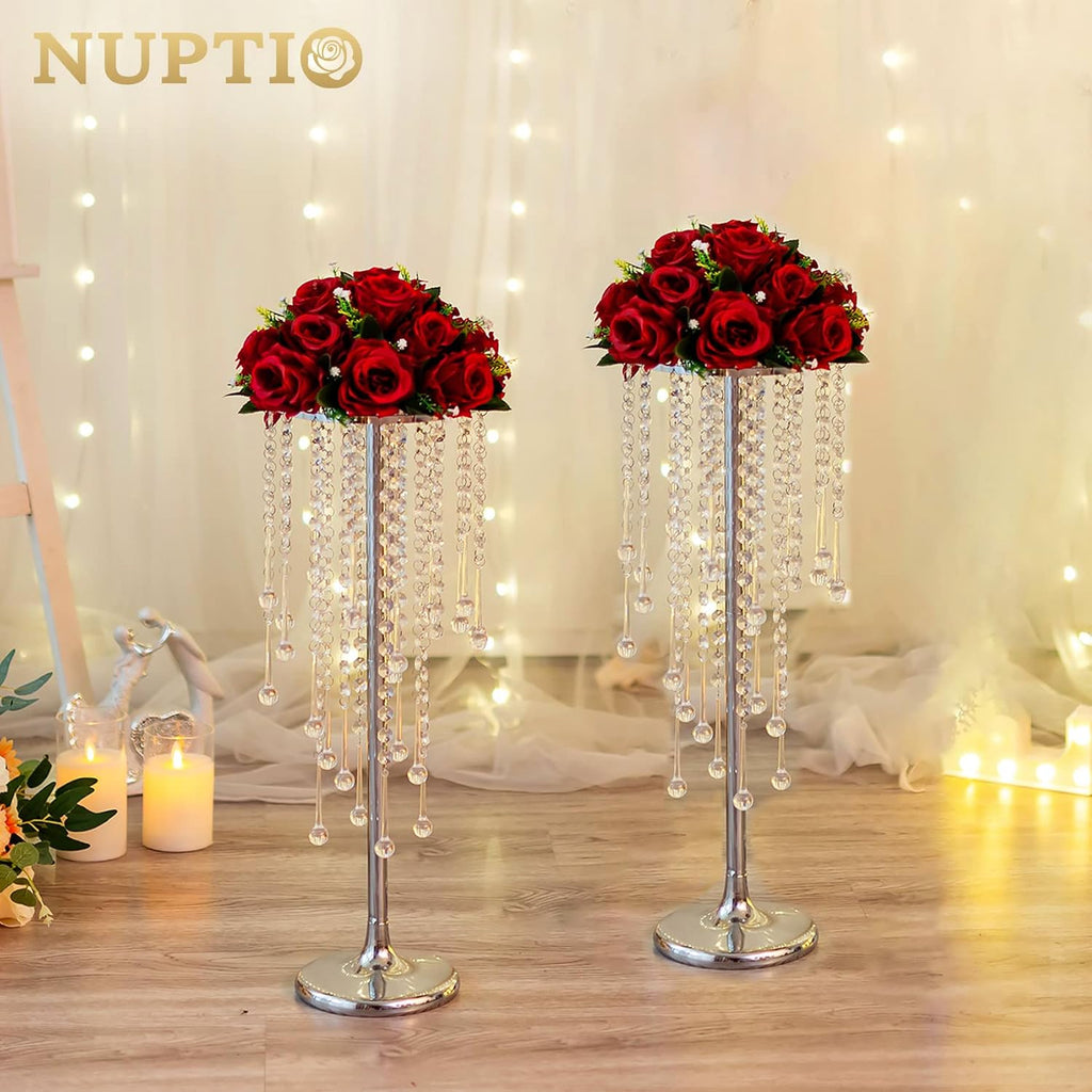 NUPTIO Silver Vases for Centerpieces Wedding - 10 Pcs 21.7in Tall Centerpiece for Tables - Flower Stand Bulk for Weddings Chandelier
