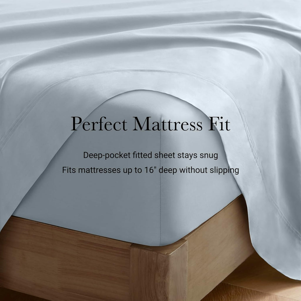 Harbor House Luxury 100% Egyptian Cotton Sheet Set, 400 Thread Count Sateen Weave, Soft & Breathable Bed Sheets with Deep Pocket, 4-Piece Queen Bedding Set, Blue