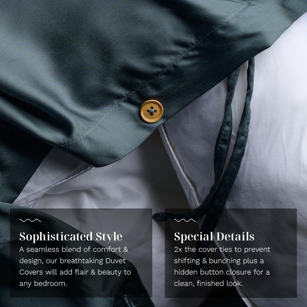LUXOME Luxury Duvet Cover | Oversized Fit | 100% Rayon (Viscose) from Bamboo | Silky Soft Feel | Thermal-Regulating | 2X Cover Ties | Full/Queen - 90'x98' | Ocean