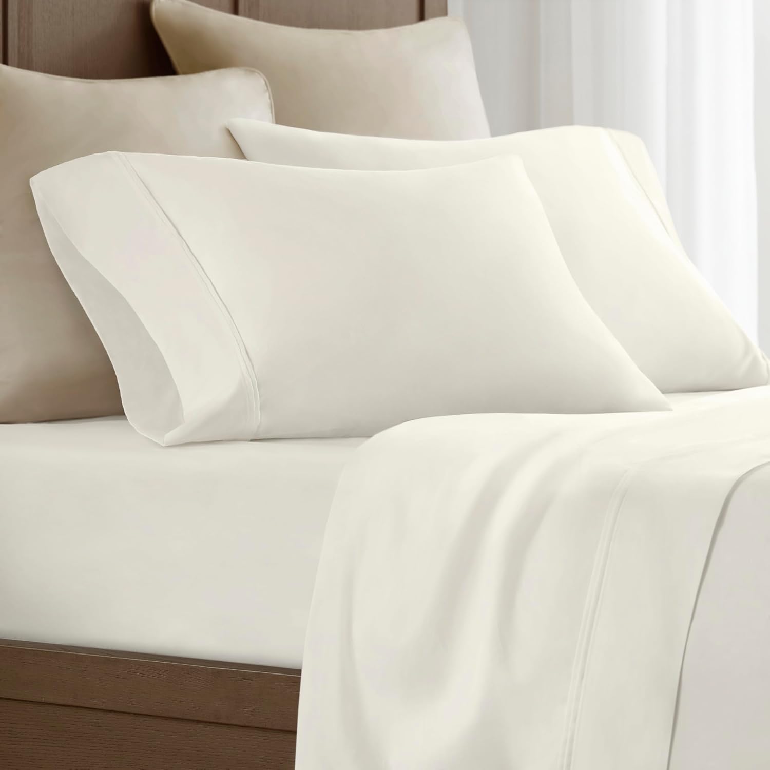 Harbor House Luxury 100% Egyptian Cotton Sheet Set, 400 Thread Count Sateen Weave, Soft & Breathable Bed Sheets with Deep Pocket, 4-Piece Queen Bedding Set, Ivory