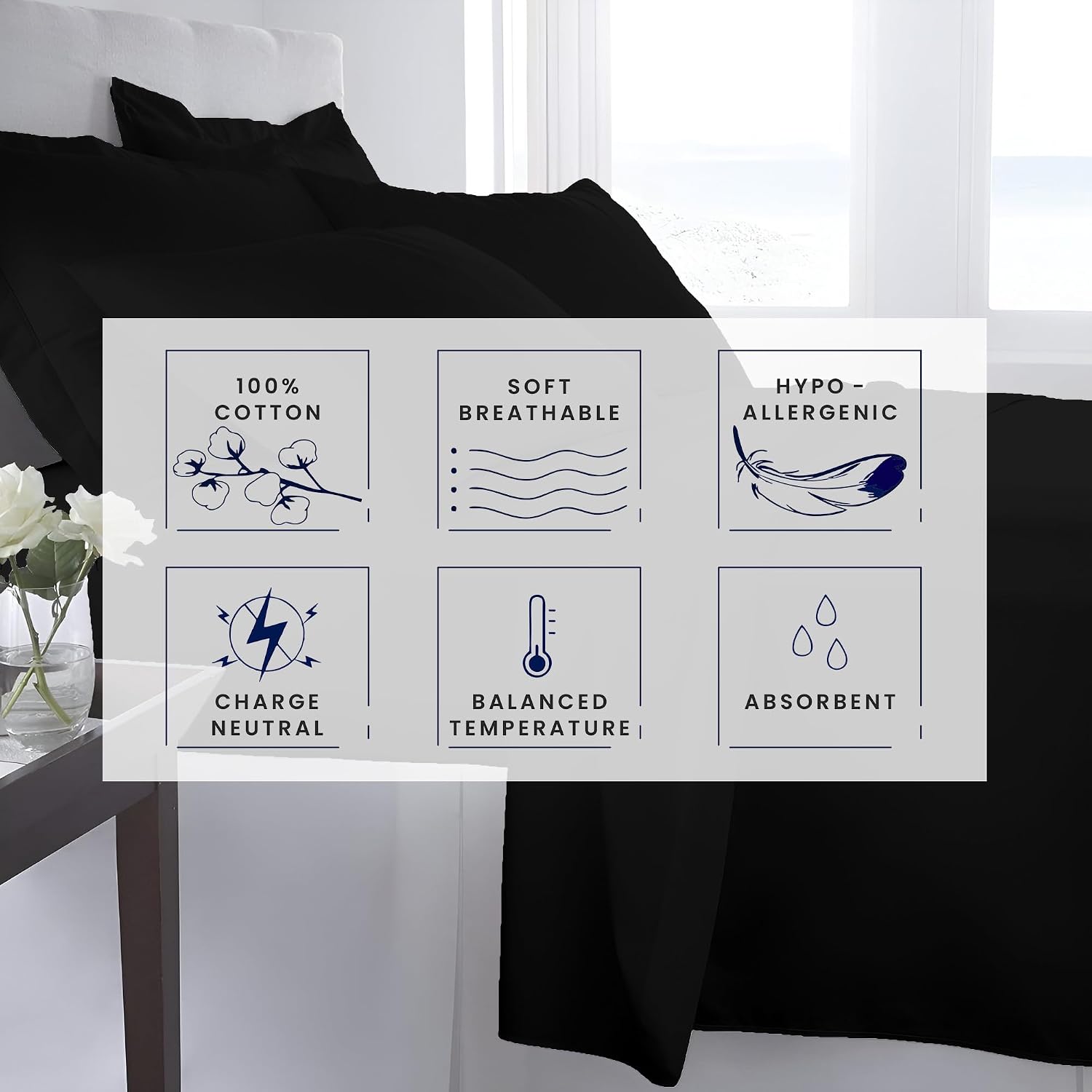 Kotton Culture Bed Sheets 4 Piece 100% Egyptian Cotton 600 Thread Count Soft Crisp Cooling Cotton Luxury Hotel Sheets Thick with 16' Inch Deep Pocket Snug Fit Smooth Sateen Weave (Black,Alaskan King)