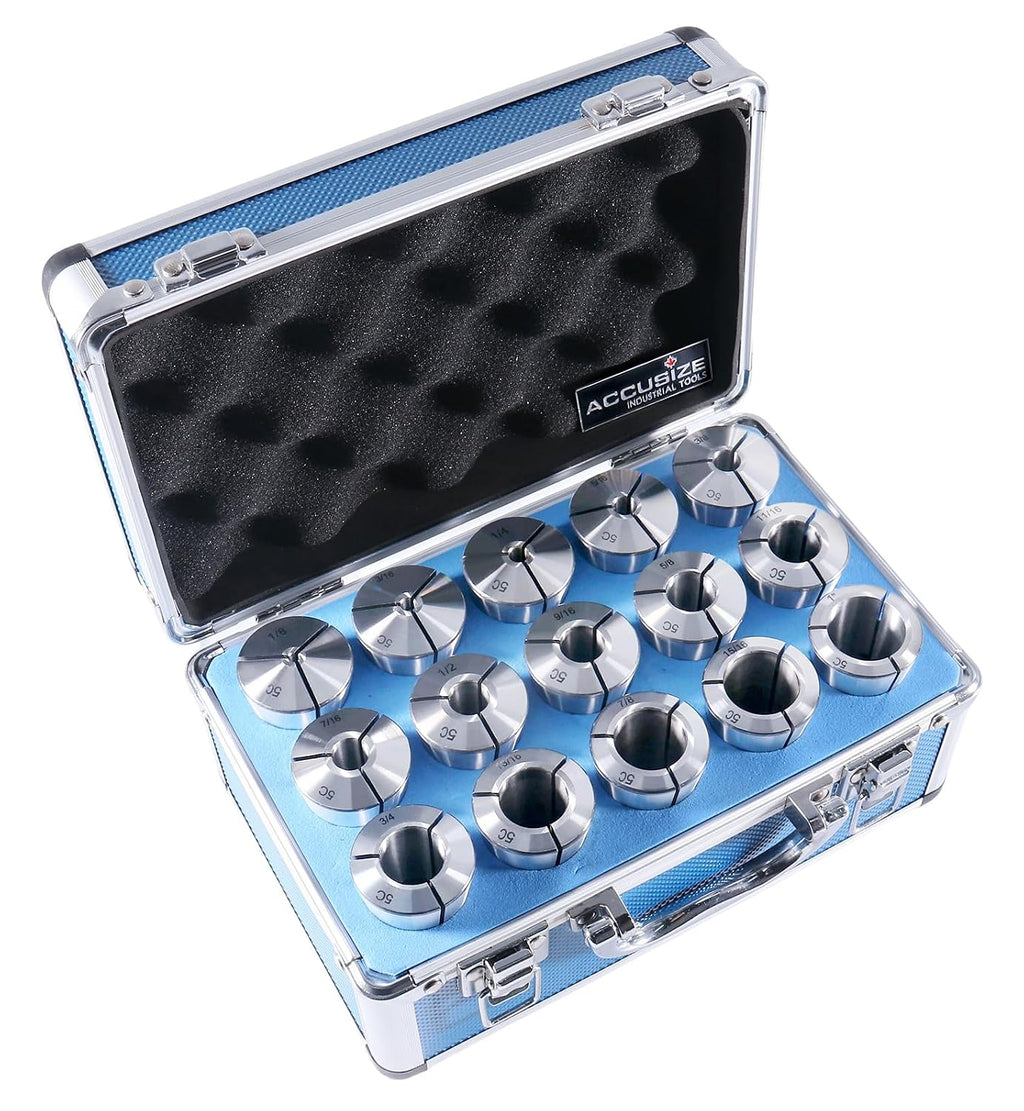 Accusize Industrial Tools 15 Pcs 1/8-1'' by 16ths 5C Precision Round Collets Hardened and Ground, 0200-0571