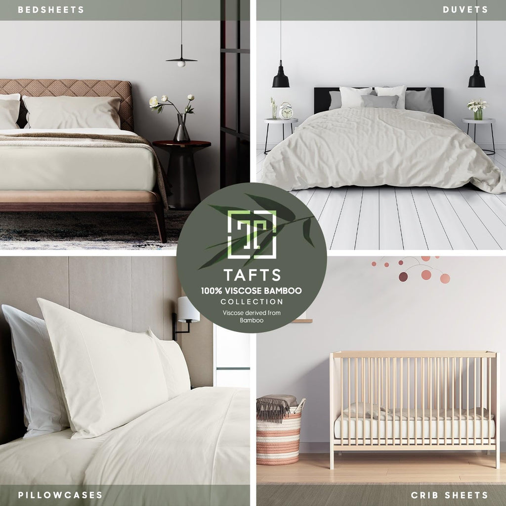 Bamboo Sheets Queen Size, 100% Pure Viscose derived from Bamboo Bed Sheets Set, Luxuriously Soft, Silky, Cooling Sheets, Double Stitched, Lifetime Promise by Tafts (Ivory White)