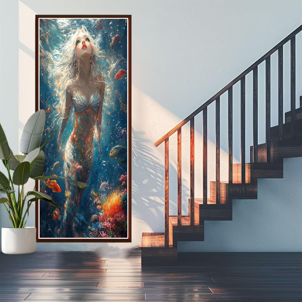 Diamond Painting Mermaid Diamond Art Kits for Adults, Dimond Art Paintings Fish Paint by Numbers Kit for Adults, DIY Full Drill Cross Stitch Mosaic Gem Arts Painting, Home Decor Gifts 80x32inch Z1-905