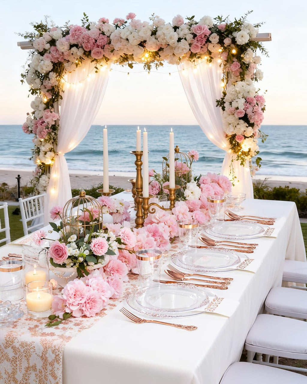 YOUBET 700PCS Rose Gold Plastic Plates - Clear Rose Gold Plastic Dinnerware Set Include 200 Disposable Plate, 300 Heavy Duty Silverware, 100 Cups, 100 Napkins for Wedding & Party & Baby Shower