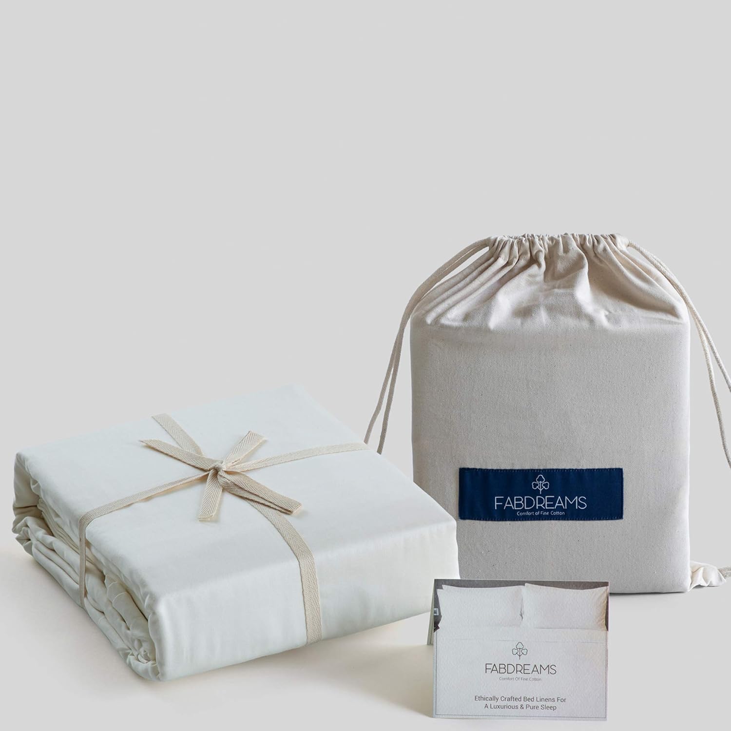 Fabdreams 100% Organic Cotton Percale Weave Queen Size Sheet Set 300 TC, GOTS Certified, Cool & Crisp, Breathable, Fits Mattresses Up to 17' Deep, Skin-Friendly, Durable Luxury – Ivory