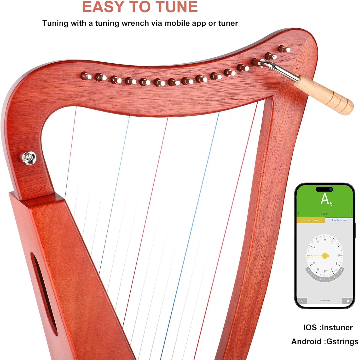 Professional Harp Instrument 15 Strings International Standard Nylon string Lyre Harp with Bag/Strap/Tuning-Wrench