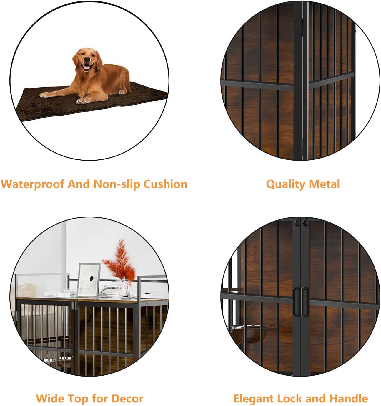 ROOMTEC Furniture Style Large Dog Crate with 360° & Adjustable Raised Feeder for Dogs 2 Stainless Steel Bowls -End Table House Pad, Indoor Use,41' L X 24' W 36' H, Classic Brown