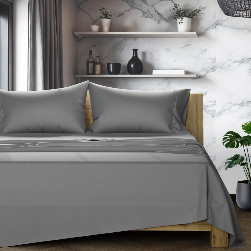 TEXAS LINEN CO. 100% Egyptian Cotton Queen Sheets Set - Luxury 1200 Series Star Sleepin' Collection Egyptian Cotton Sheets Queen Size (4 PC, Dark Grey), 17' Deep Pocket, Sateen Hotel Bedding Set