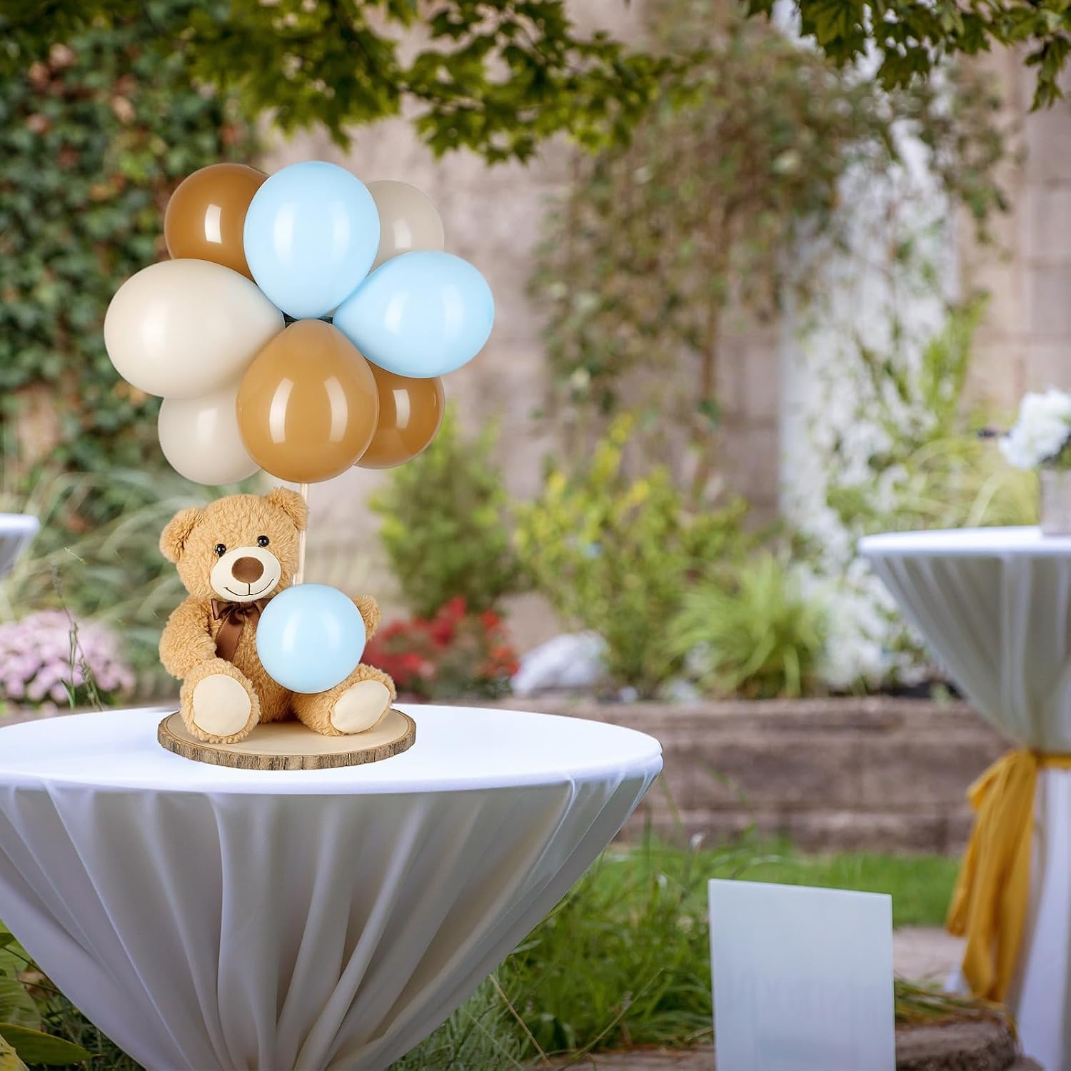 Canlierr 12 Set Bear Centerpieces for Baby Shower Decor Includes Bear Wooden 23-26in Rounds Circles Slices with Stick DIY Craft Birthday Wedding Gender Party Table Decorations, Khaki