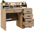HOMBCK Computer Desk with 4 Drawers and Storage, Small Office Desk with File Drawers and Hutch, Farmhouse Wood Writing Student Table for Home Office, Bedroom, Wooden Grey