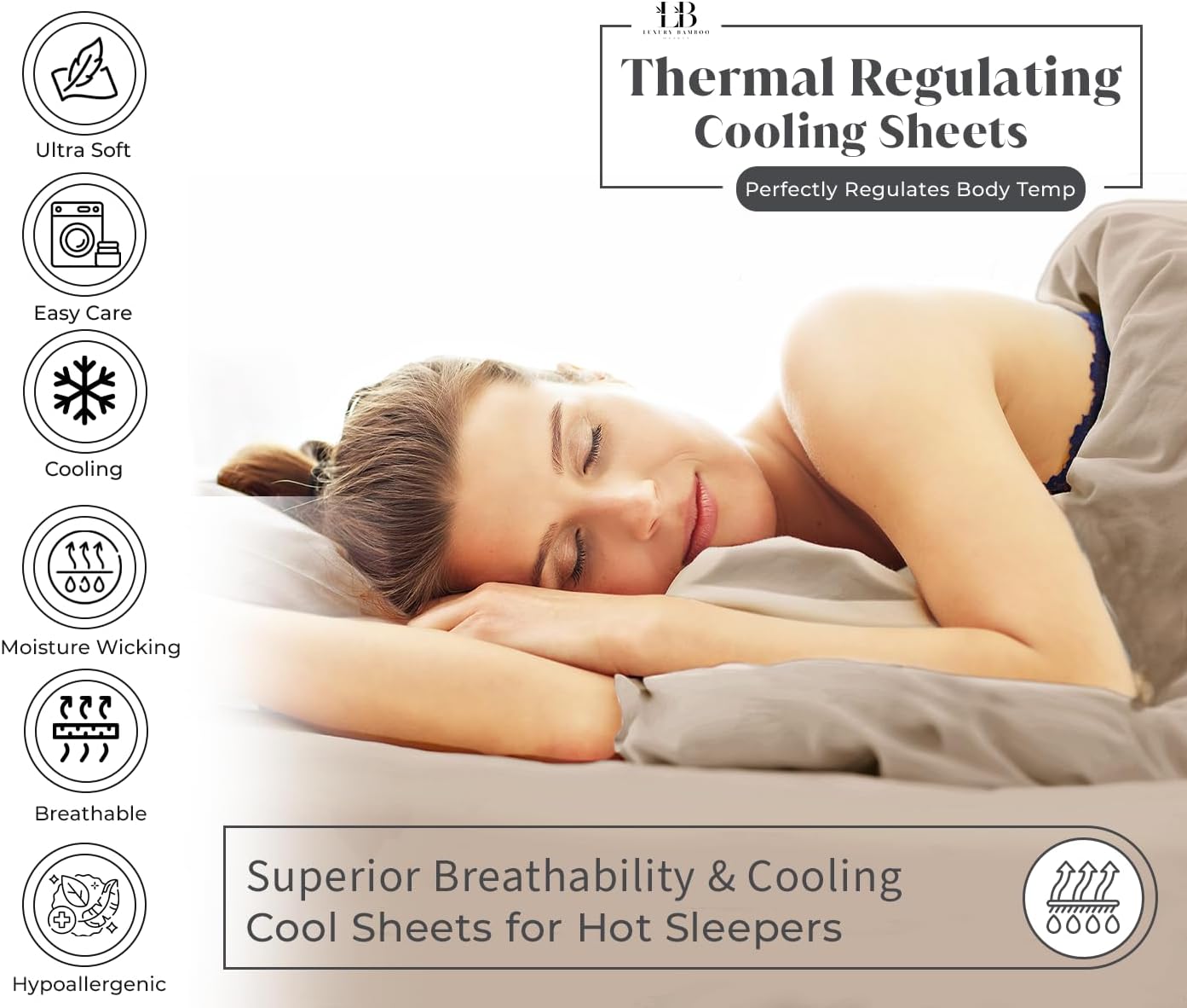 Luxury Bamboo Market | Queen Size Bed Sheet Set | 100% Viscose Made from Bamboo | Organically Grown | Ultra Soft | Cooling Sheets for Hot Sleepers | 17' Deep Pocket [Dune]