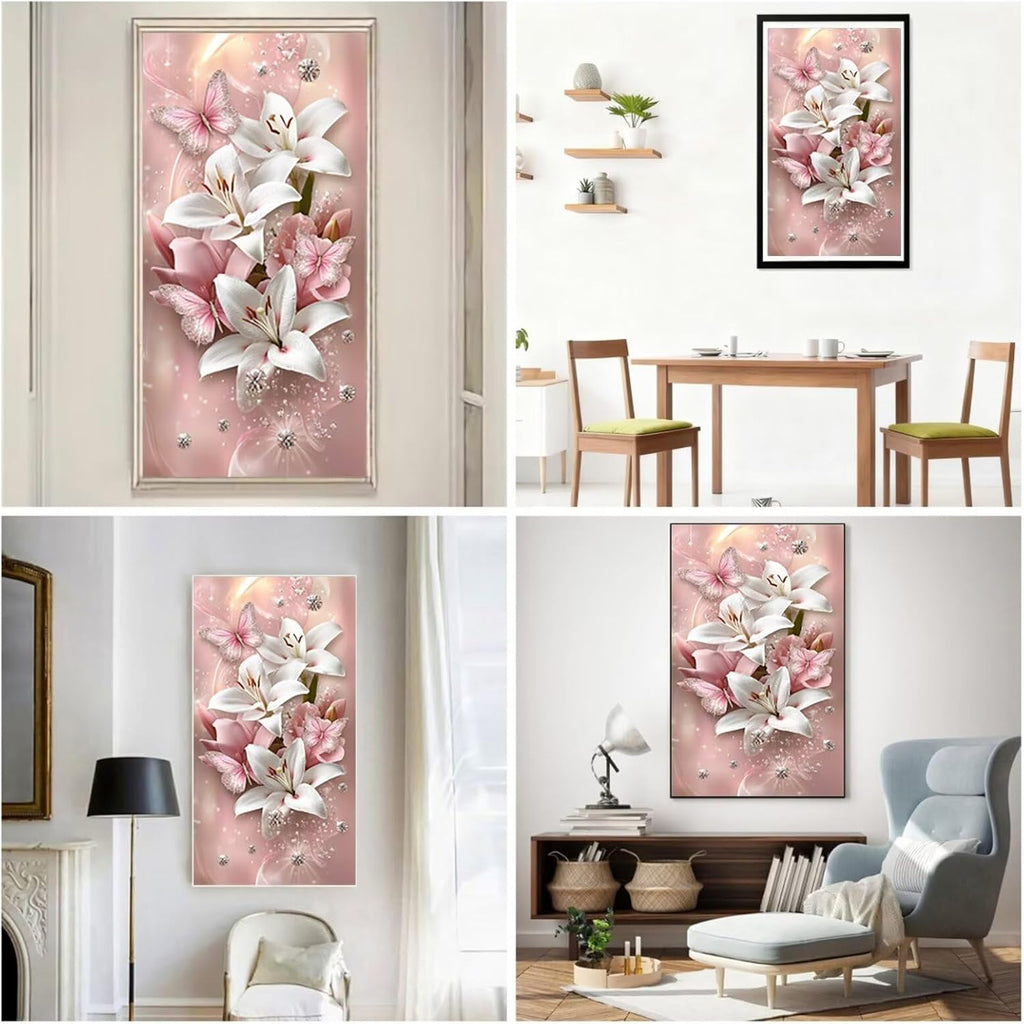 Diamond Art Kits for Adults Flower Diamond Painting Kits, 5D DIY Round Butterfly Full Drill Dimond Art Paintings Crystal Crafts for Adults for Gift Home Wall Decor, Large Size 36 x 72 Inch, Model915