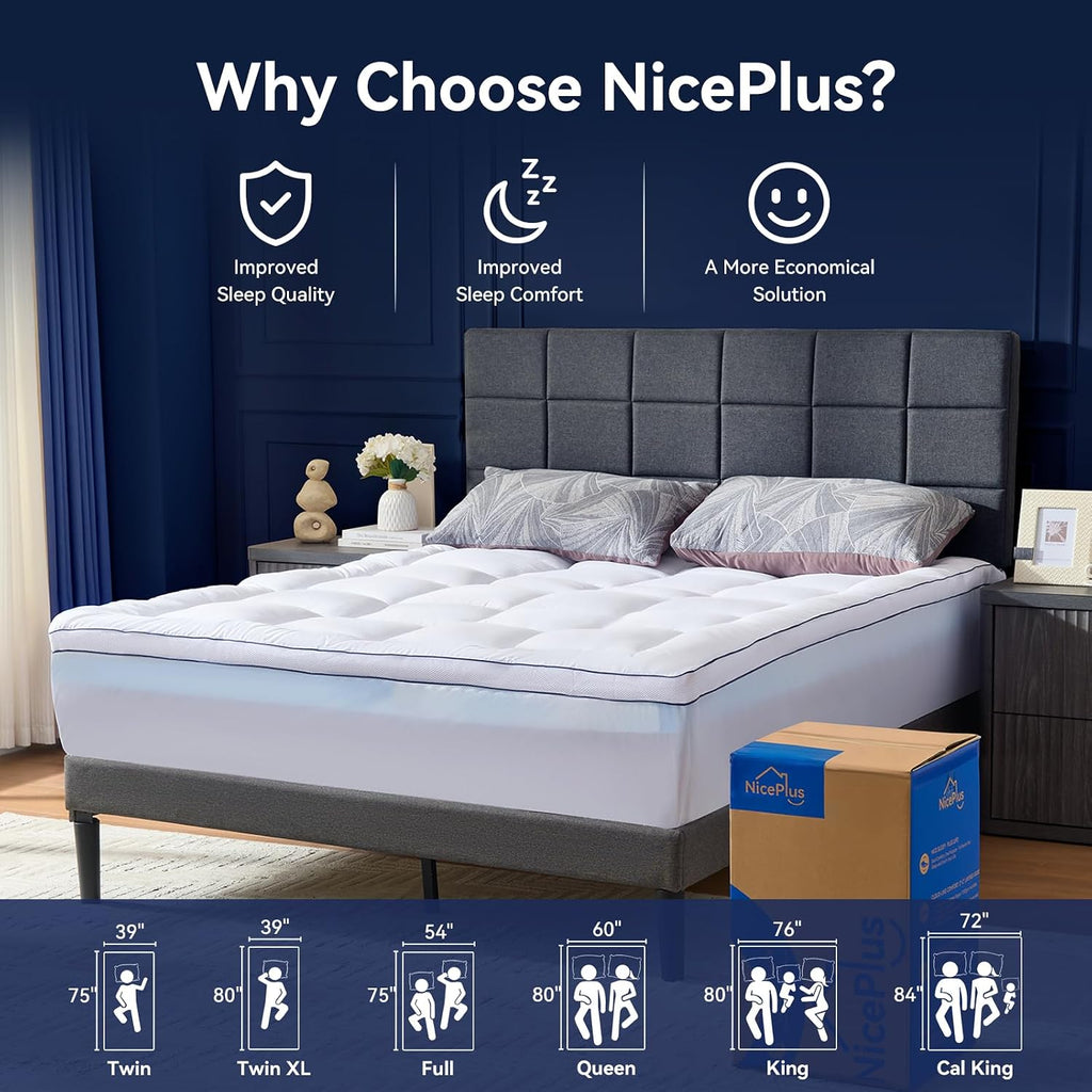 California King Size Dual Layer 4 Inch Memory Foam Mattress Topper, 2 Inch Cooling Gel Memory Foam and 2 Inch Soft Pillow Top Mattress Pad Cover for Back Pain Relief, Breathable