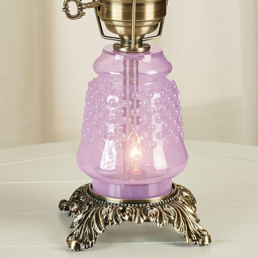 Touch of Class Mindy Orchid Hobnail Table Lamp | Vintage Handblown Glass with Antique Brass Accents | Frosted Chimney | 3-Way Lighting | 20.5' H | Traditional, Classic, Old-Fashioned