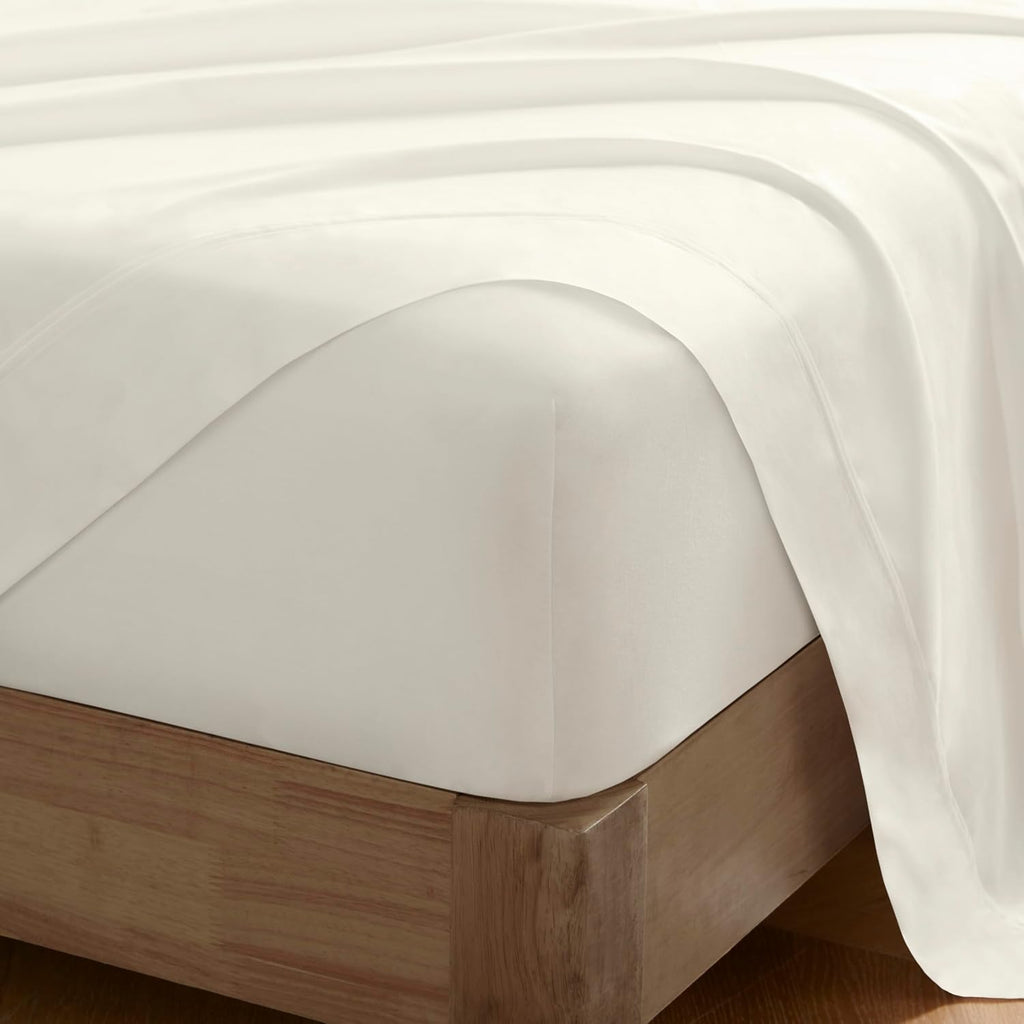 Harbor House Luxury 100% Egyptian Cotton Sheet Set, 400 Thread Count Sateen Weave, Soft & Breathable Bed Sheets with Deep Pocket, 4-Piece Queen Bedding Set, Ivory