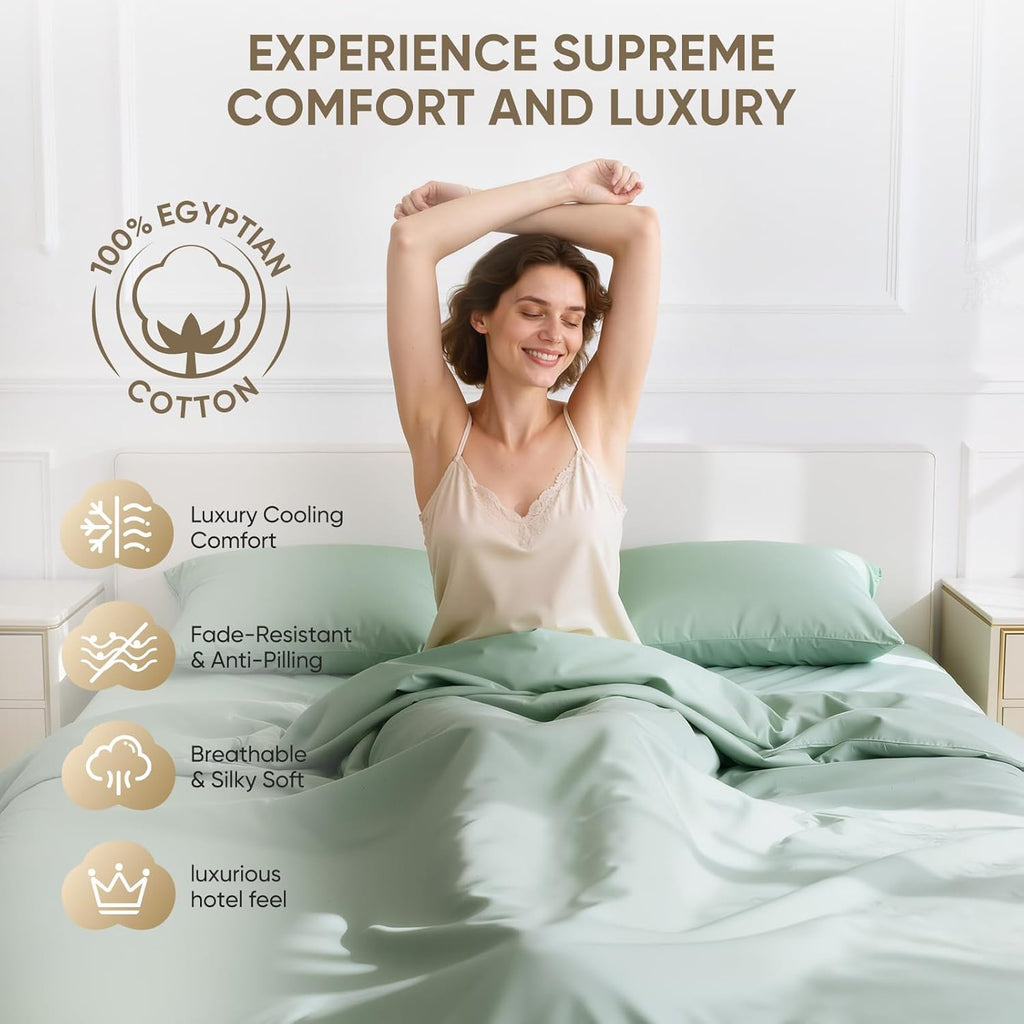 TWK 1200 Thread Count 100% Egyptian Cotton Sheets Bed Set,Thickness,Long-Lasting Durability,Resists Pilling,Deep Pocket Up to 18',with a Laundry Bag (Mineral, Queen)